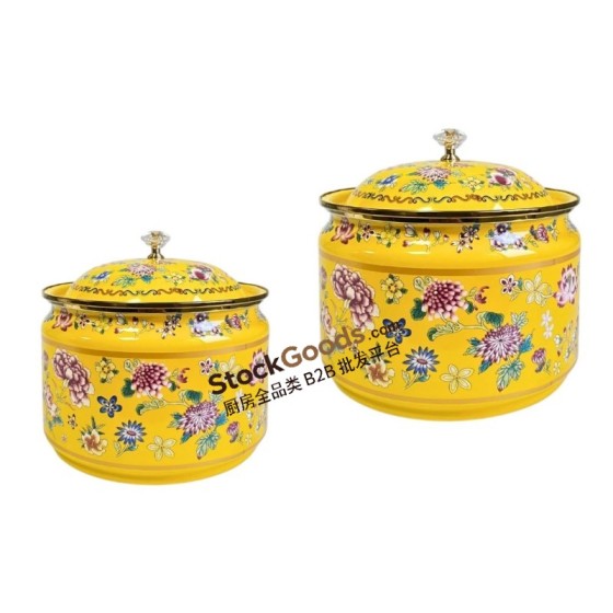 Premium Enamel Candy Jar with Golden Rim & Crystal Golden Knob, Multi Colors Available, 2 Sizes Optional (18cm / 20cm)